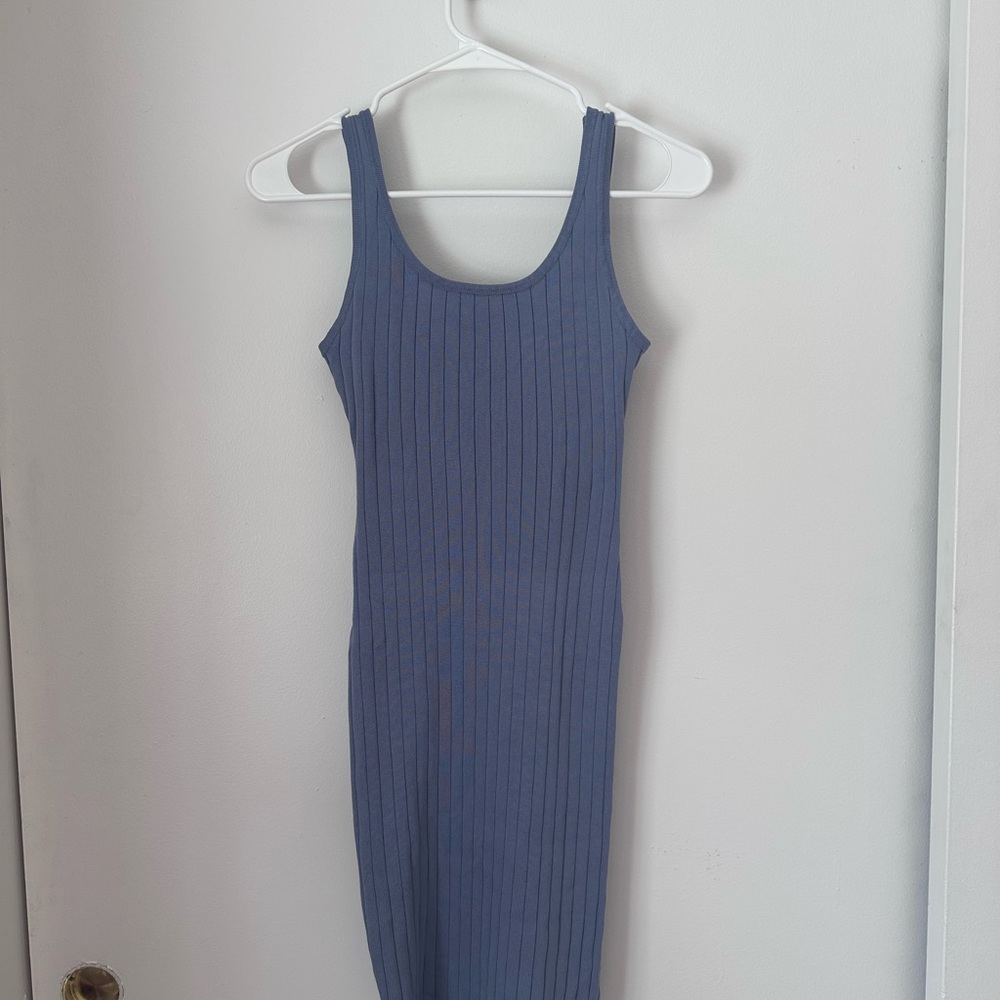 Elegant Blue Ribbed Dress